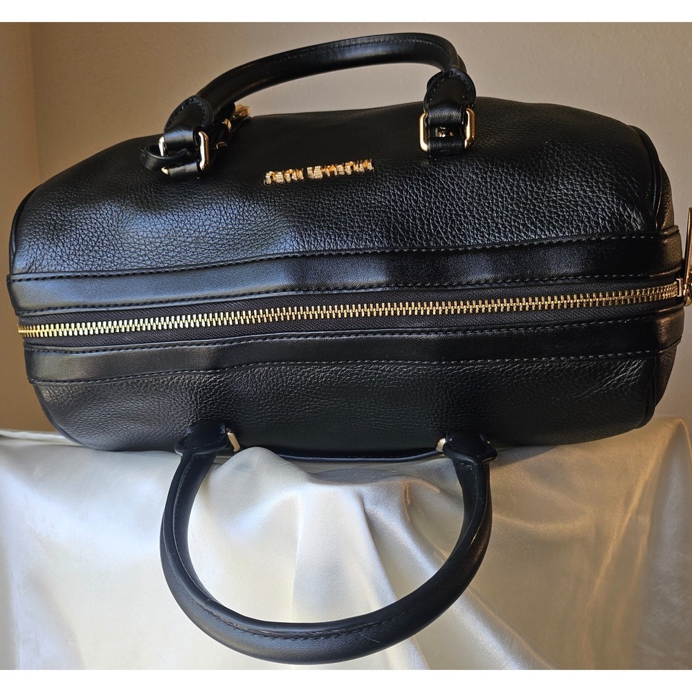 Michael Kors Medium Bedford Black/Gold Pebbled Leather Duffle Satchel Crossbody - Picture 9 of 16